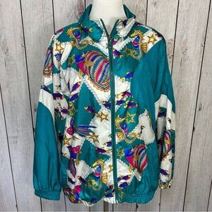 Vintage 80s Lavon Sport Full Zip Windbreaker Jacket Fish Nylon Teal Size Medium